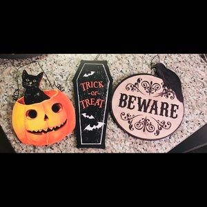 Lot of 3 Halloween Wall Decor Coffin Cat Crow